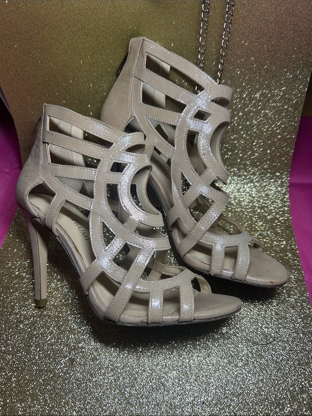 Ivanka Trump Nude Cutout Strappy Stiletto Heels
